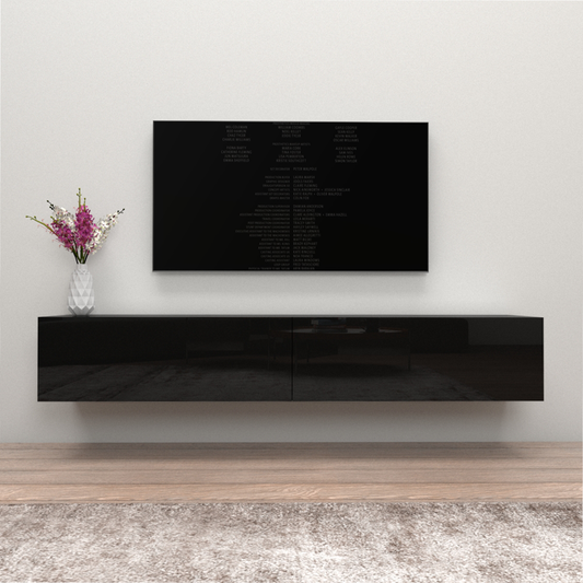 Black TV Stand for TVs up to 80", Modern High Gloss 71", Wall Mounted,with Storage Cabinets