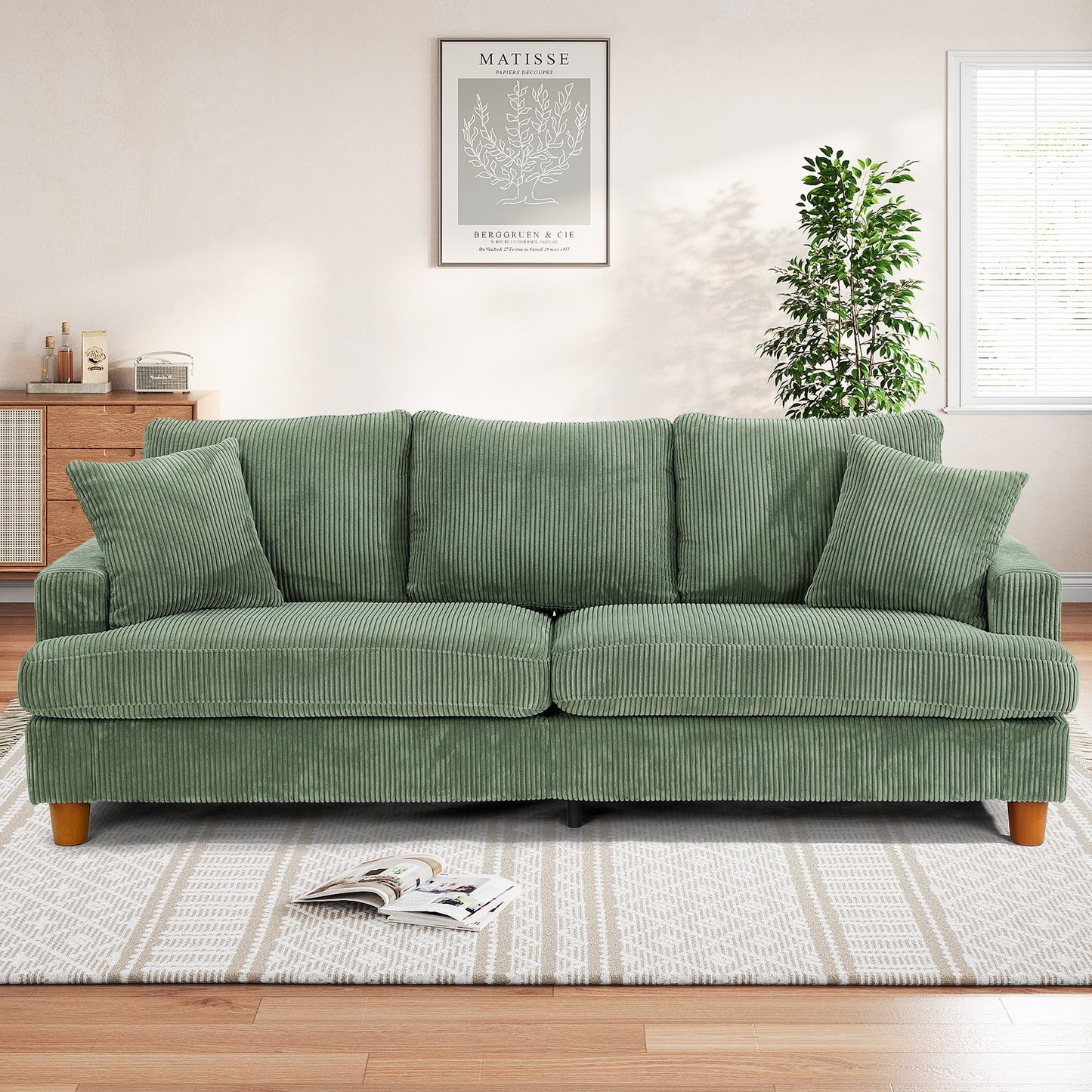 Sofa 3 Seater Sofa with Extra Deep Seats,Neche Comfy Upholstered Couch for Living Room,2 Pillows