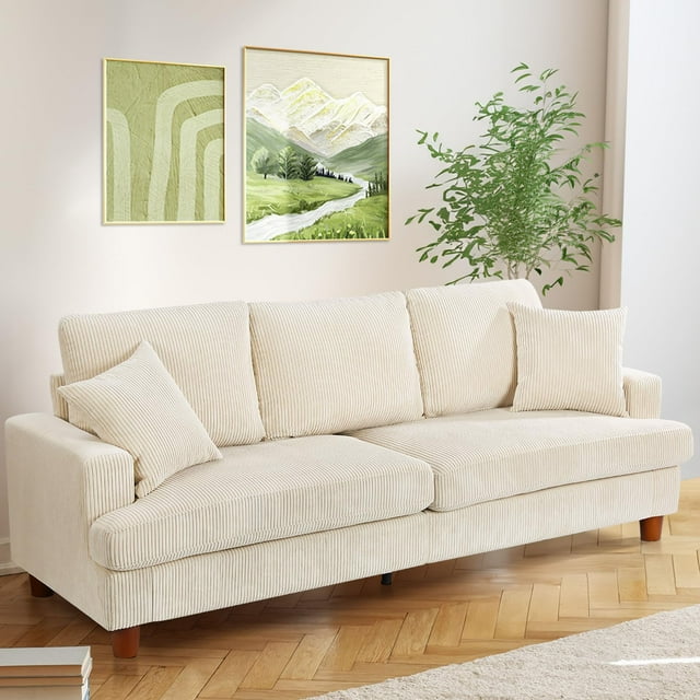 Sofa 3 Seater Sofa with Extra Deep Seats,Neche Comfy Upholstered Couch for Living Room,2 Pillows