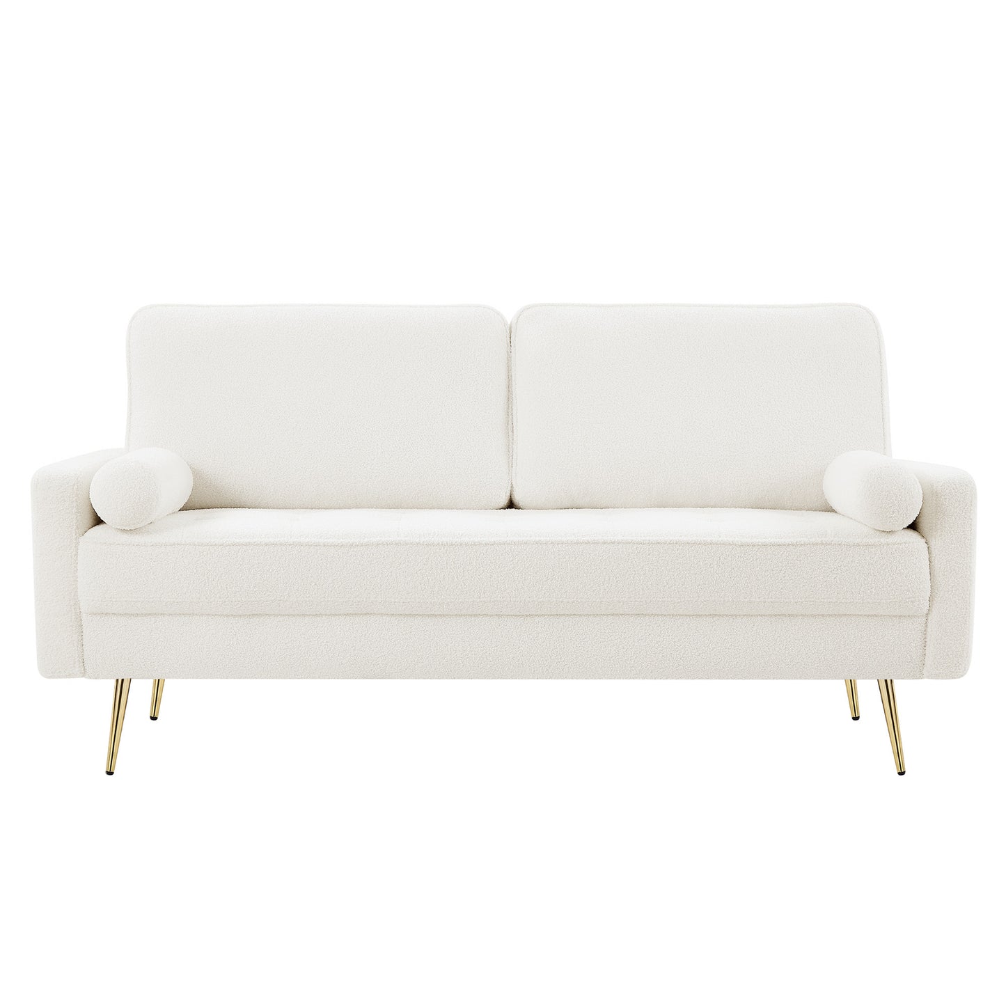 White 3 Seat Leather Sofa with 2 Pillow, Mid-Century Modern Tufted Couch