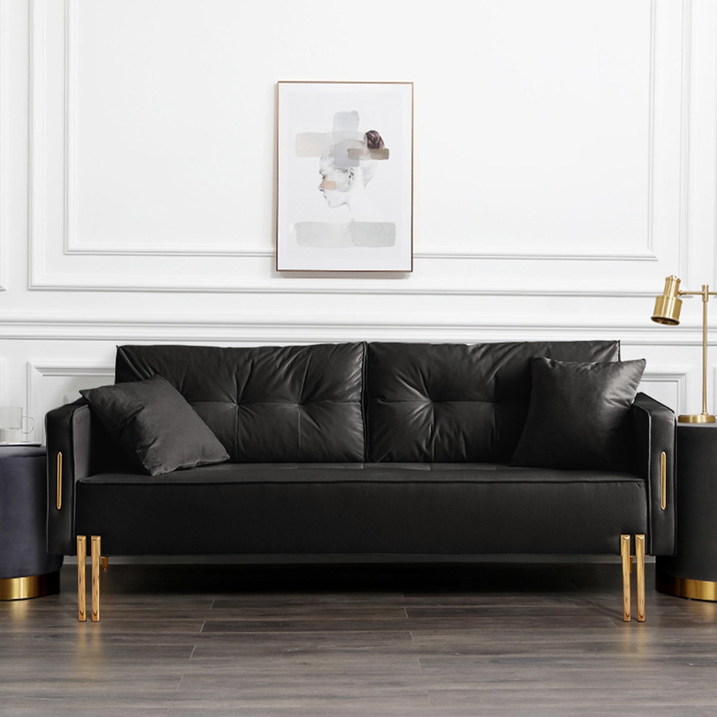 Atumon Velvet Sofa, 2-Seat Couches and Sofaes, Mid-Century Velvet Upholstered Sofa with Gold Metal Legs, Heavy Duty Sofa Furniture for Living Room Apartment Office