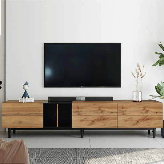 Mid-Century Modern TV Stand Up to 80" Contemporary Rectangle ,Unique Style TV Console Table with 3 Doors & Large Storage Cabinet for Living Room Bedroom