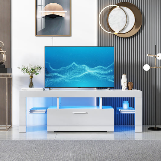 TV Stand for TVs up to 55", High Gloss TV Cabinet with LED Light, Modern TV Console Table with Storage Drawers, Media Television Stand Entertainment Center