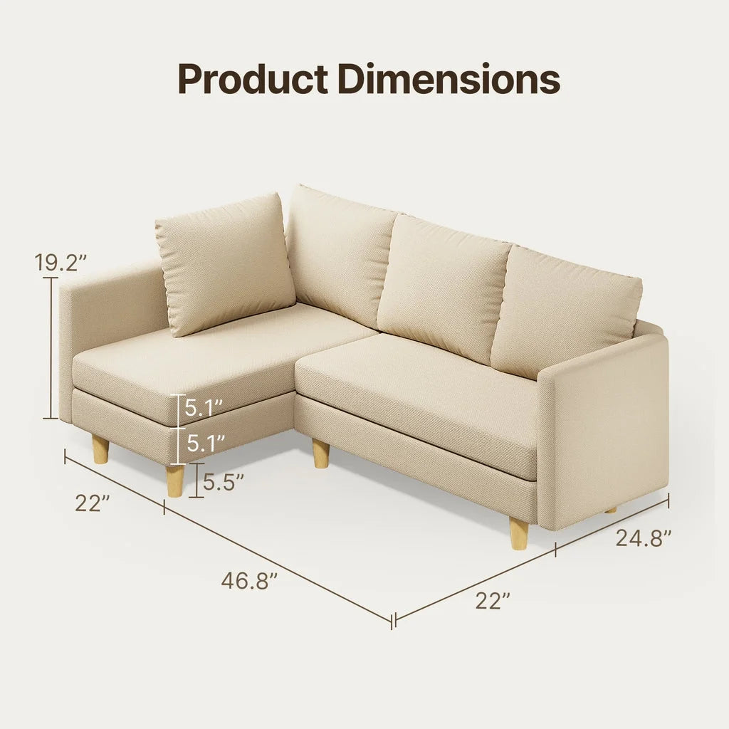 Aiho Sectional Sofa with Movable Ottoman, Convertible L Shaped Couch with 4 Pillows