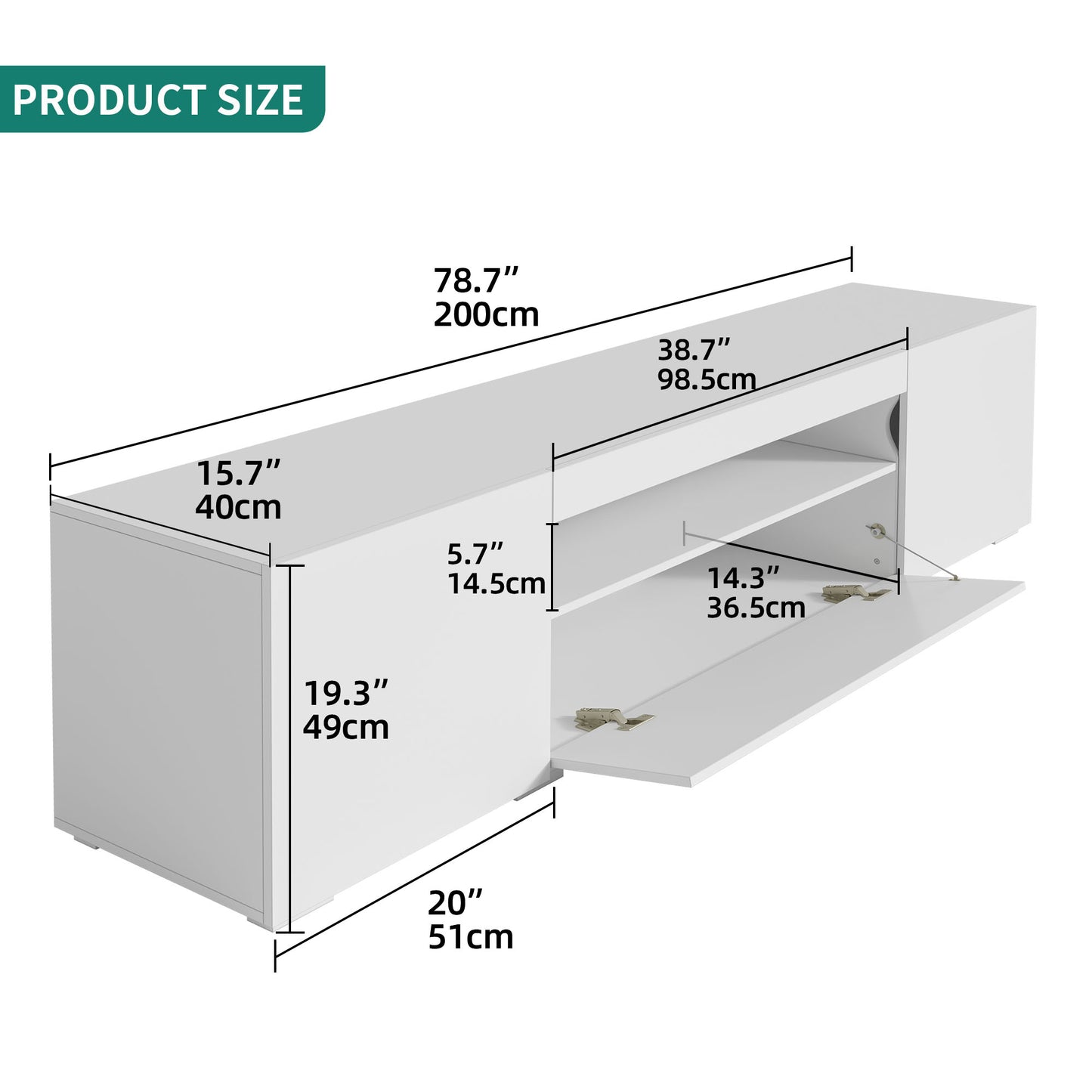 White Large LED TV stand for 75 inch TVs White High Glossy Media Center with 2 Cabinets and 1 Drawer for Living Room, 70"