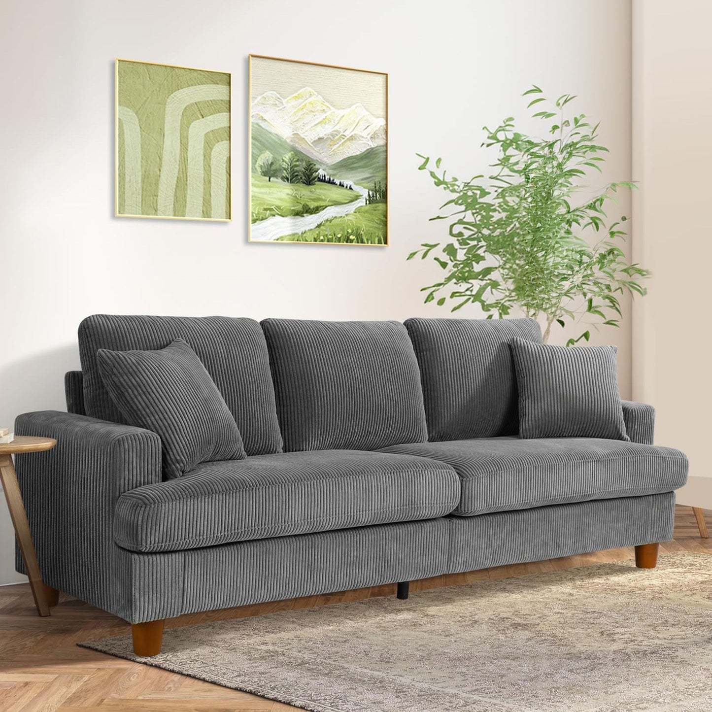 Sofa 3 Seater Sofa with Extra Deep Seats,Neche Comfy Upholstered Couch for Living Room,2 Pillows